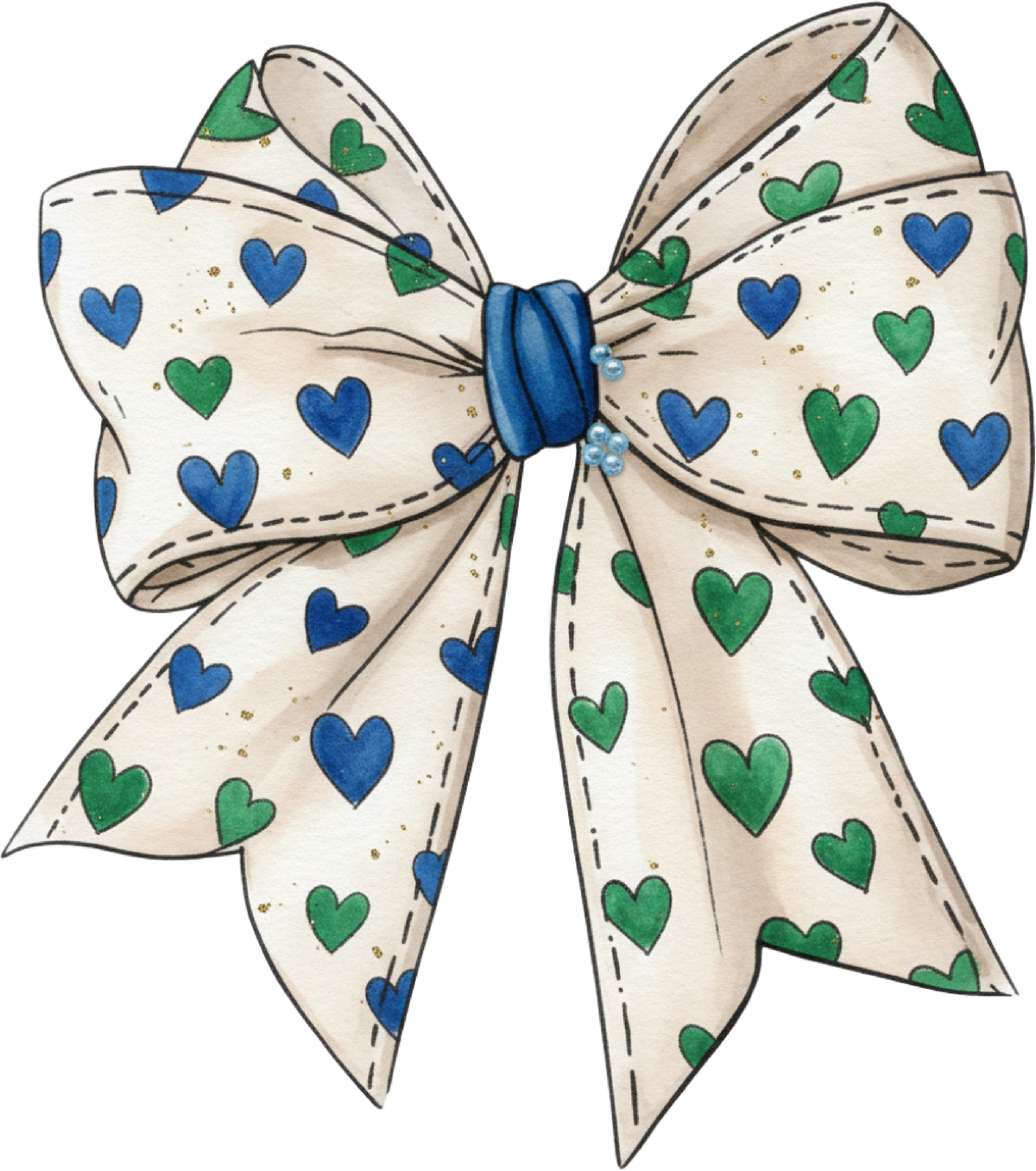 Valentine Blue Green Heart Bow - Valentines Day Ready to Press DTF Transfer