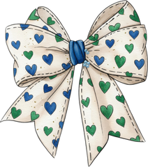 Valentine Blue Green Heart Bow - Valentines Day Ready to Press DTF Transfer