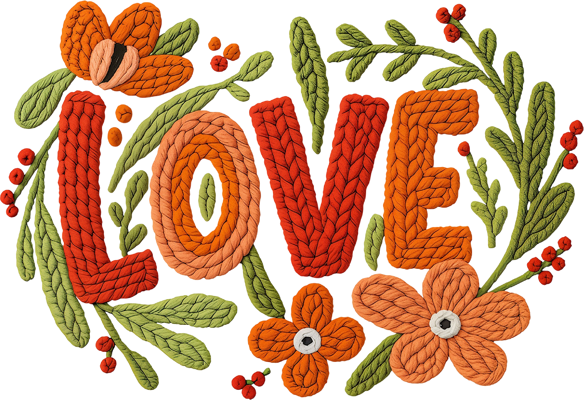 Faux Yarn Love Flower Valentine Day - Valentines Day Ready to Press DTF Transfer