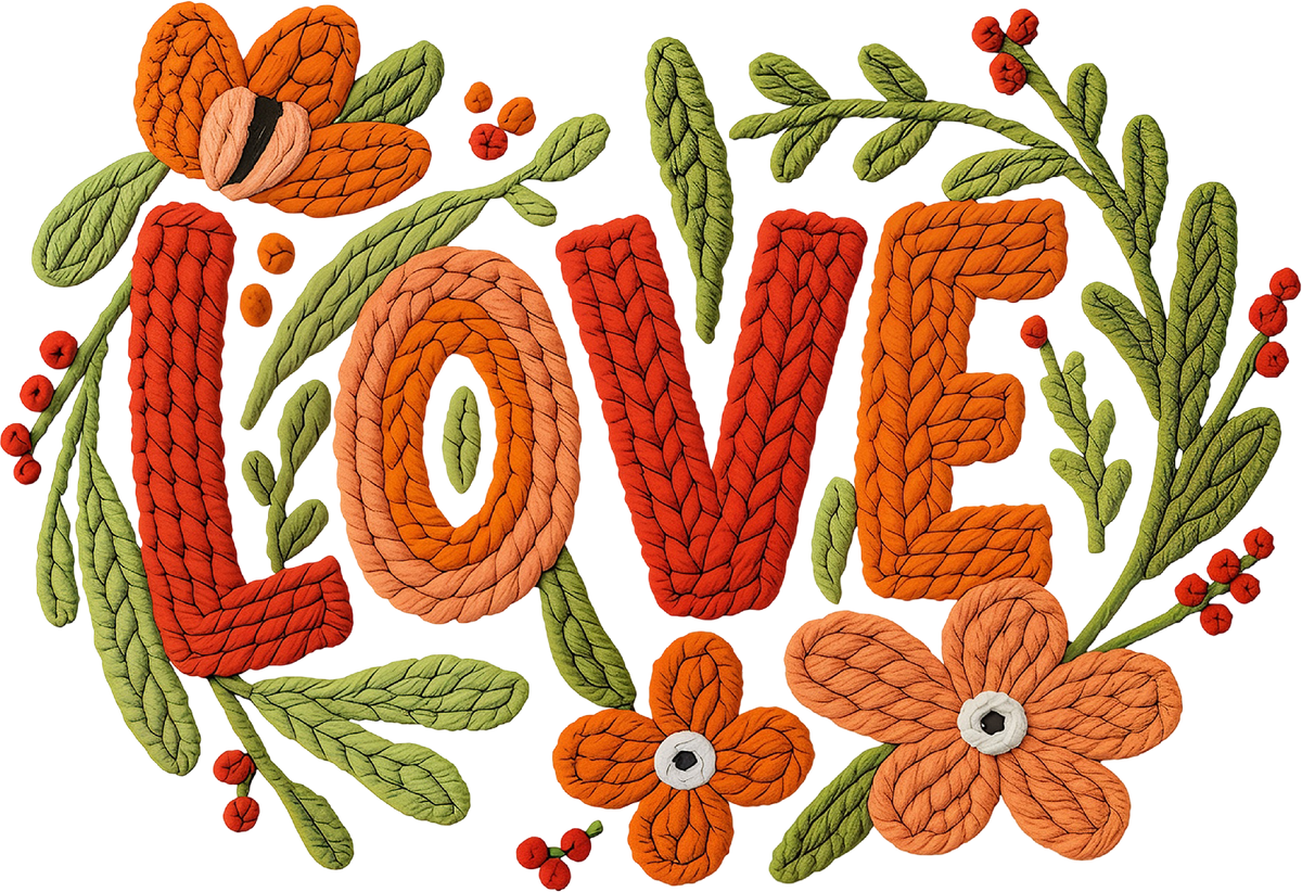 Faux Yarn Love Flower Valentine Day - Valentines Day Ready to Press DTF Transfer