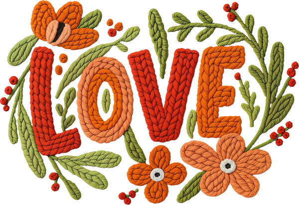 Faux Yarn Love Flower Valentine Day - Valentines Day Ready to Press DTF Transfer