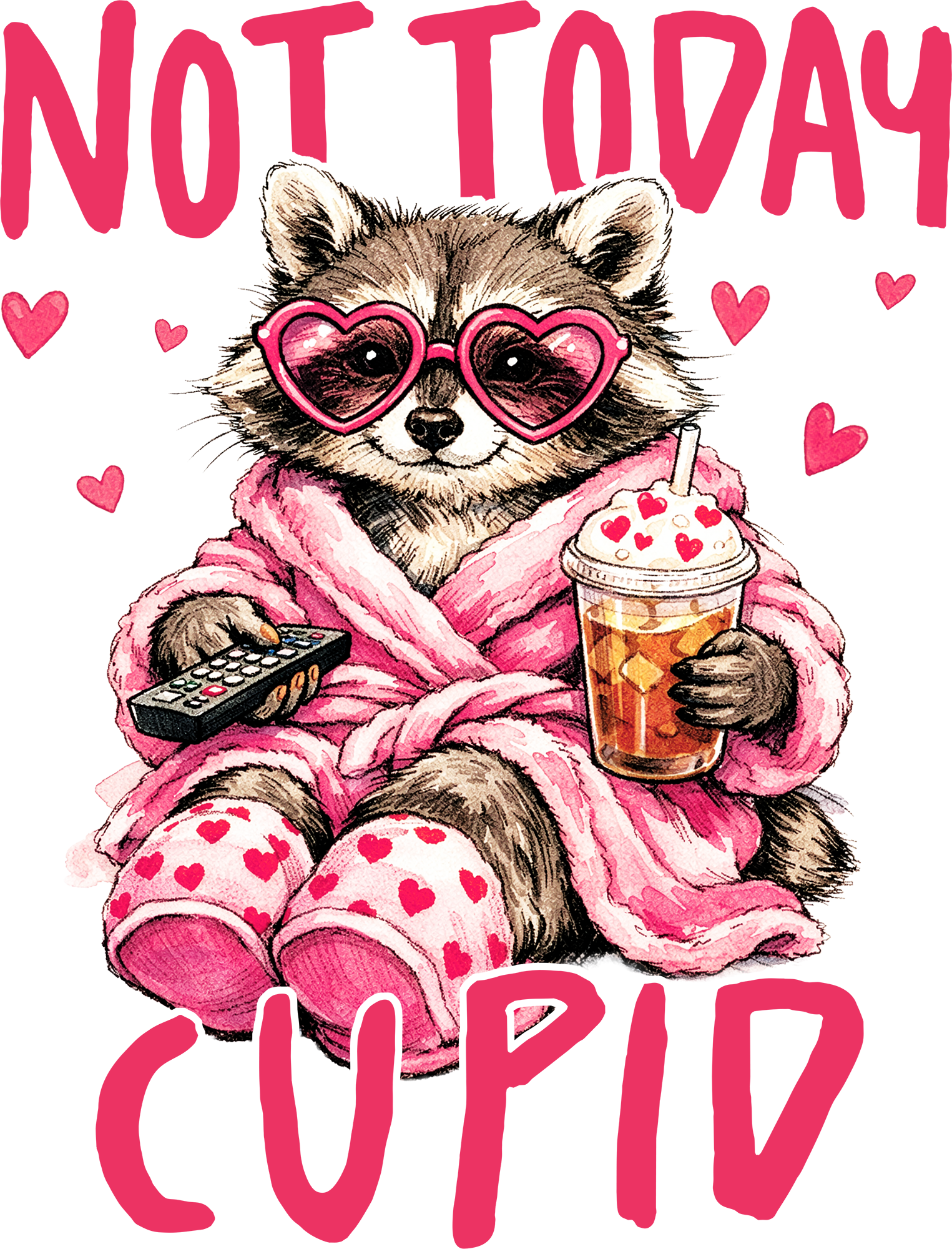 Valentine Not Today Cupid Raccoon - Valentines Day Ready to Press DTF Transfer