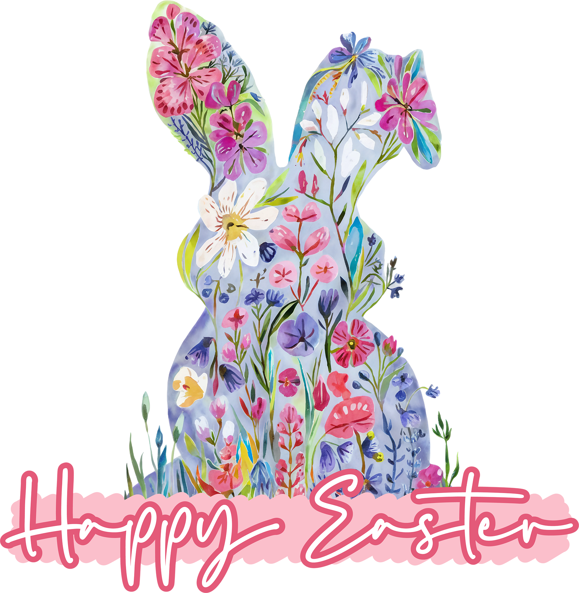 Floral Bunny Happy Easter - Easter Ready to Press DTF Transfer