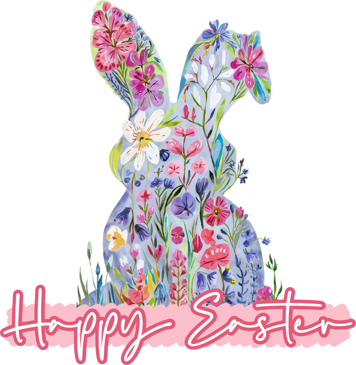 Floral Bunny Happy Easter - Easter Ready to Press DTF Transfer