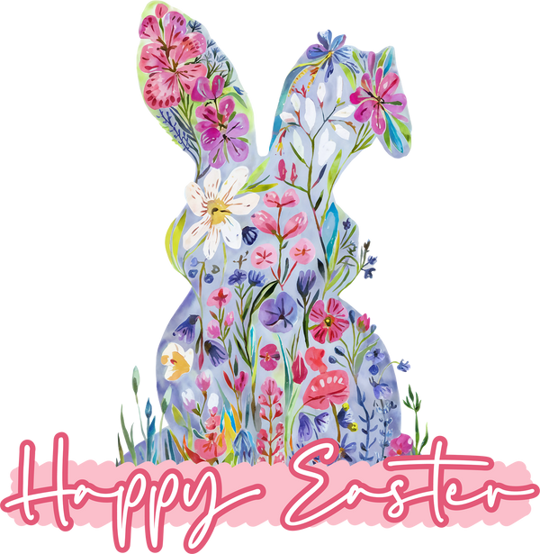 Floral Bunny Happy Easter - Easter Ready to Press DTF Transfer
