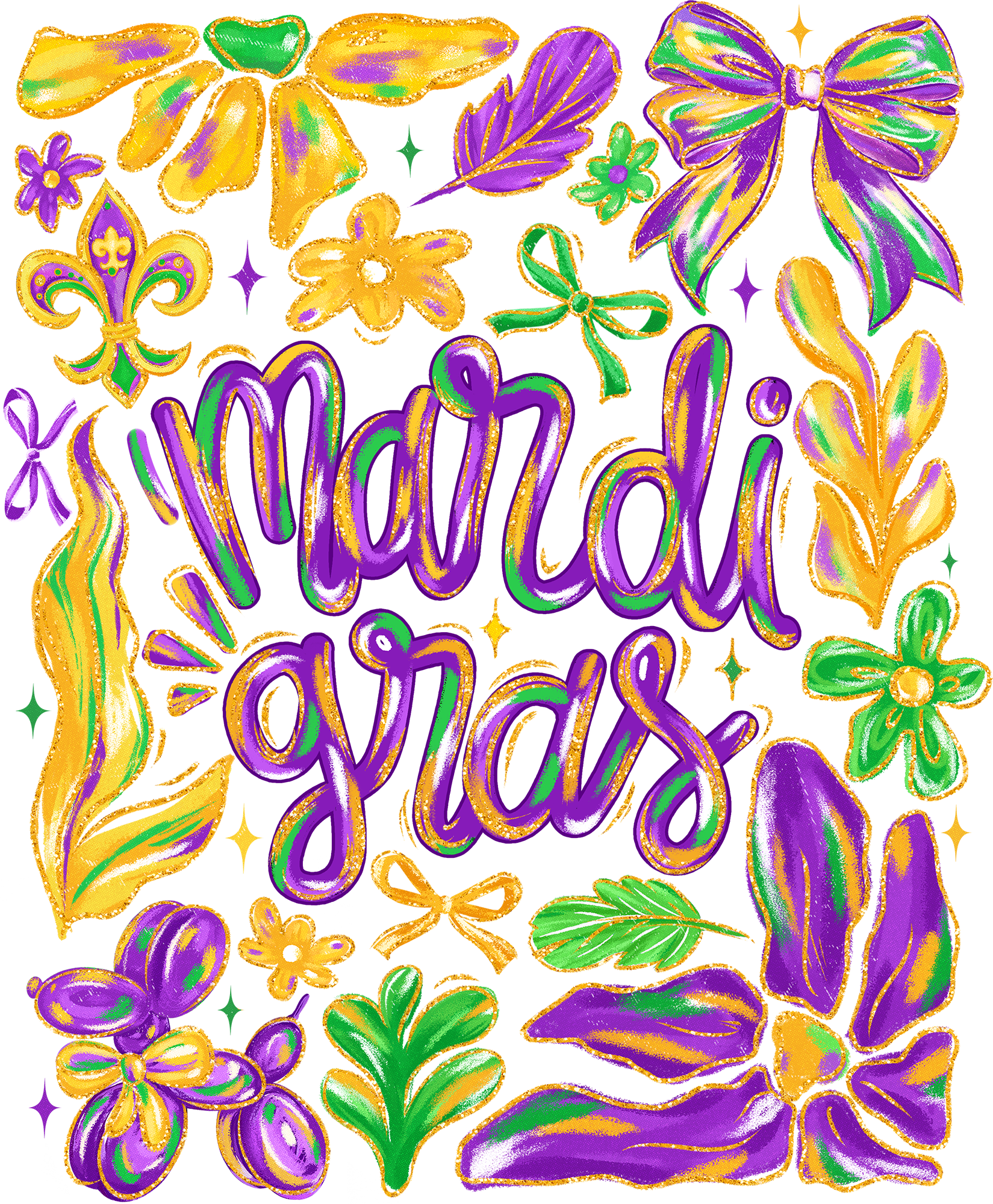 Mardi Gras Flower Bow Dog Balloon - Mardi Gras Ready to Press DTF Transfer