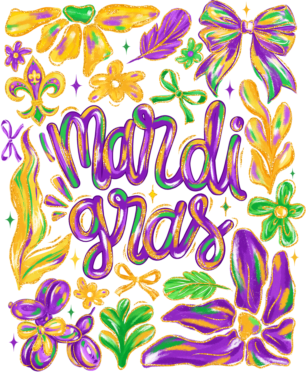 Mardi Gras Flower Bow Dog Balloon - Mardi Gras Ready to Press DTF Transfer