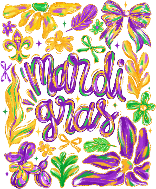 Mardi Gras Flower Bow Dog Balloon - Mardi Gras Ready to Press DTF Transfer
