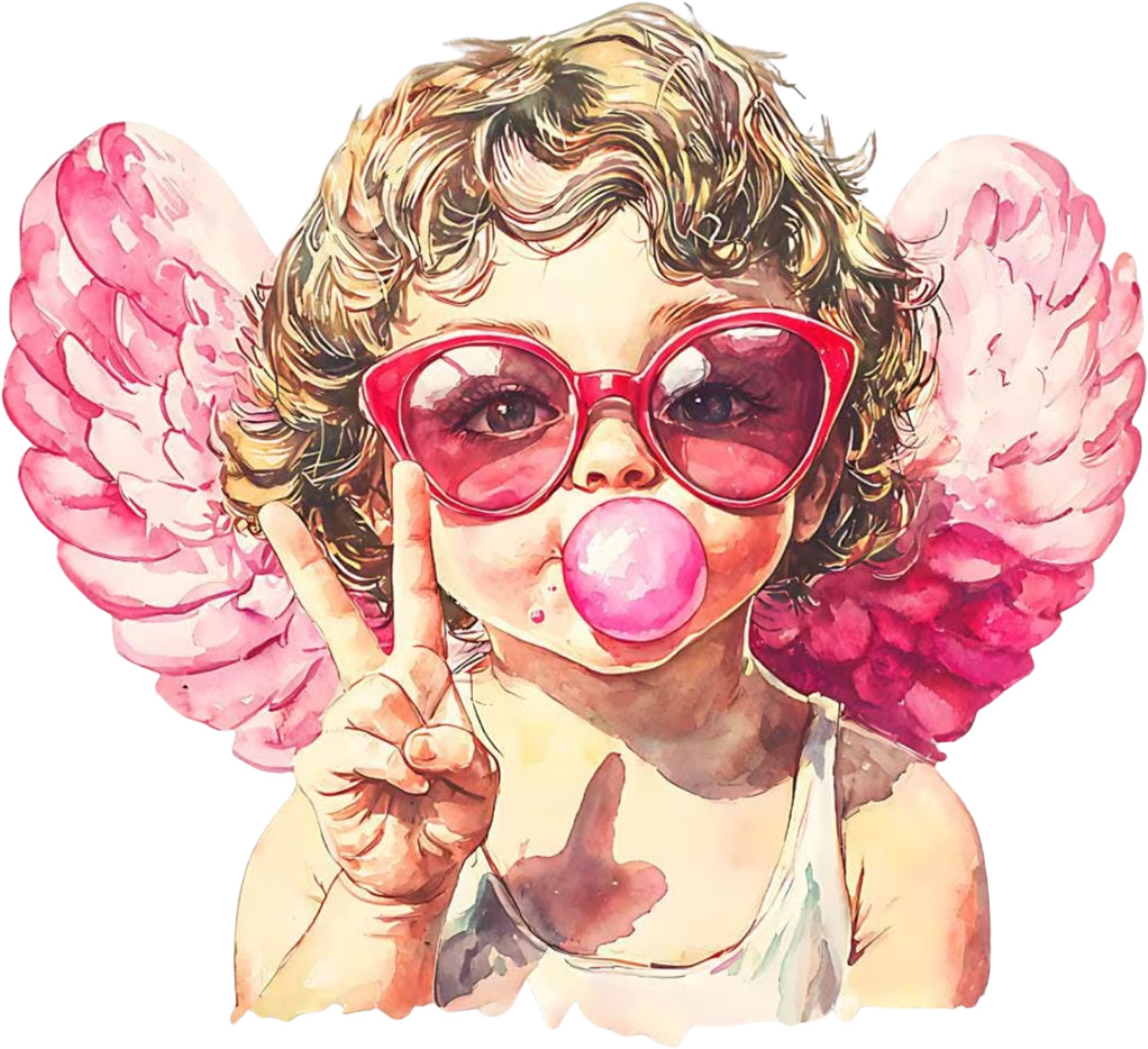 Valentines Pink Cupid Sunglasses And Bubblegum - Valentines Day Ready to Press DTF Transfer