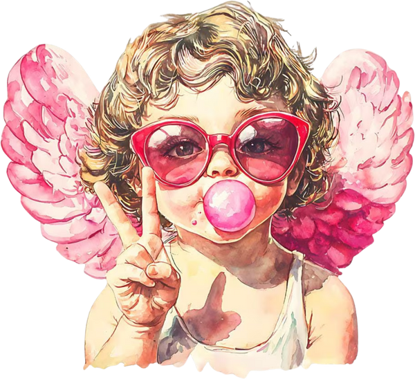 Valentines Pink Cupid Sunglasses And Bubblegum - Valentines Day Ready to Press DTF Transfer