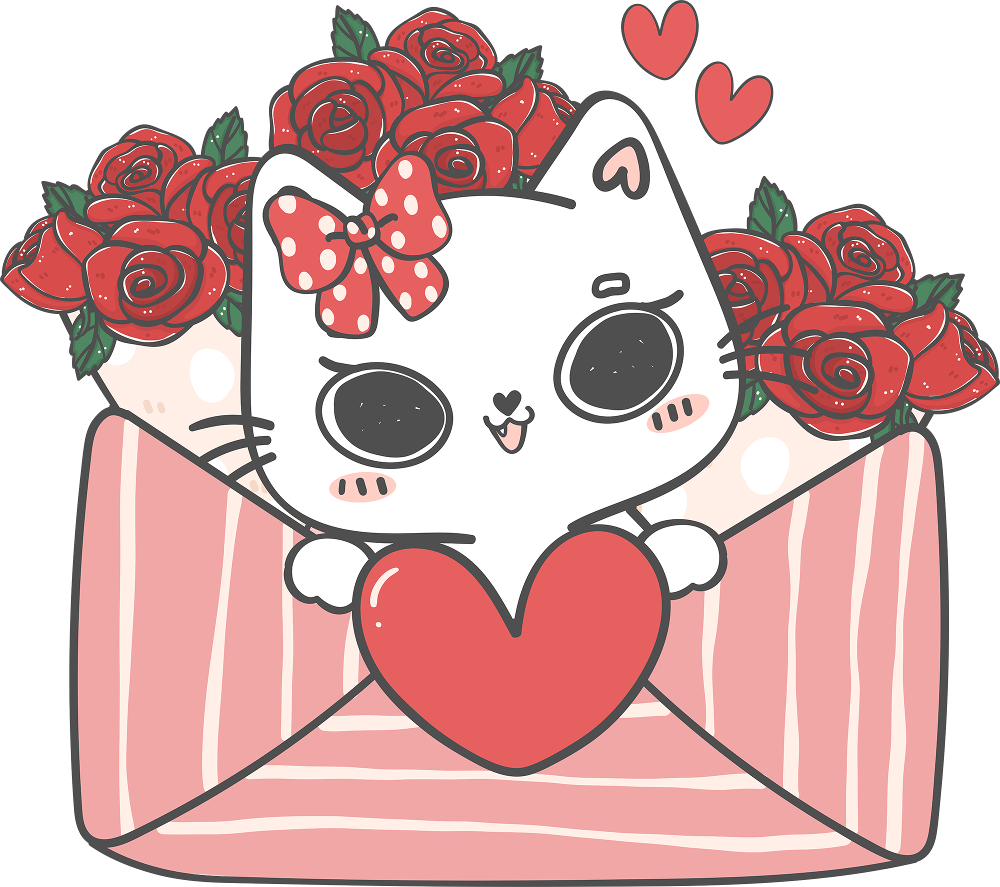 Valentine Day Cute White Cat Love Letter Flowers - Valentines Day Ready to Press DTF Transfer