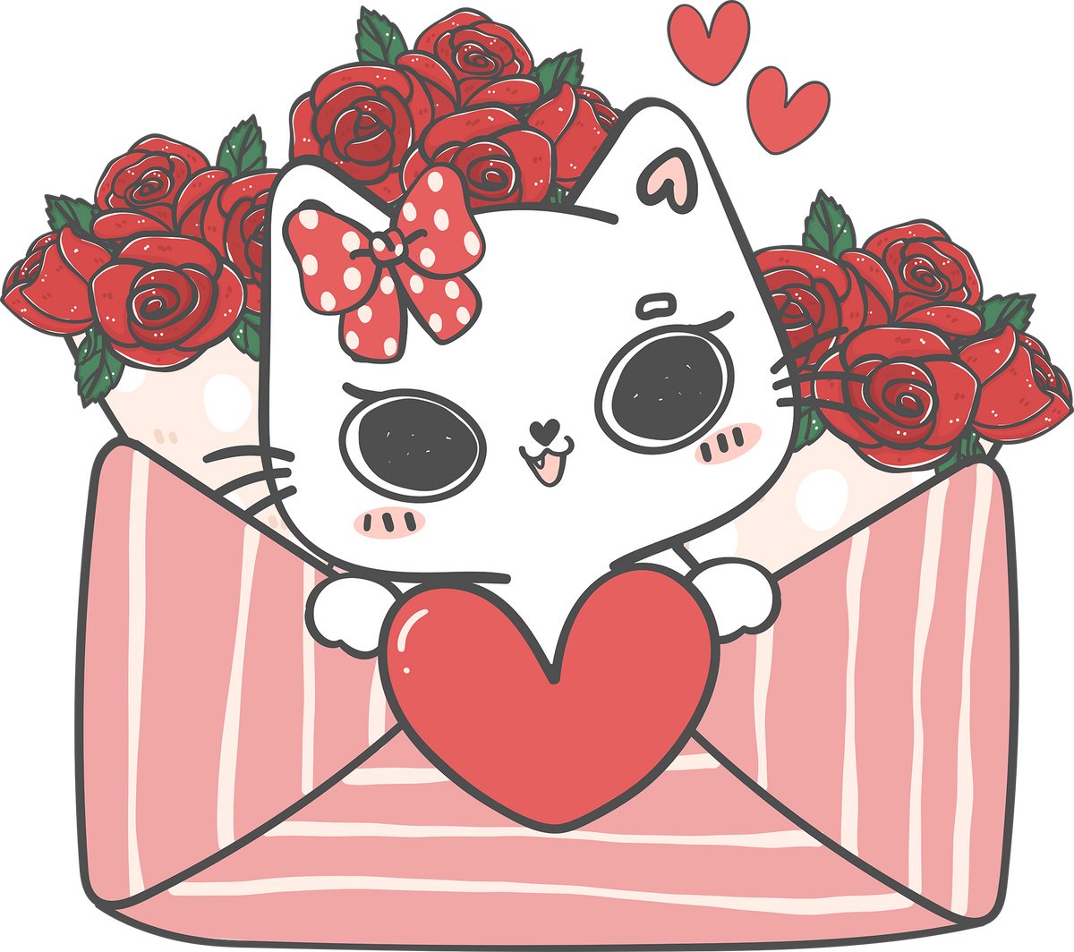 Valentine Day Cute White Cat Love Letter Flowers - Valentines Day Ready to Press DTF Transfer