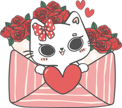 Valentine Day Cute White Cat Love Letter Flowers - Valentines Day Ready to Press DTF Transfer