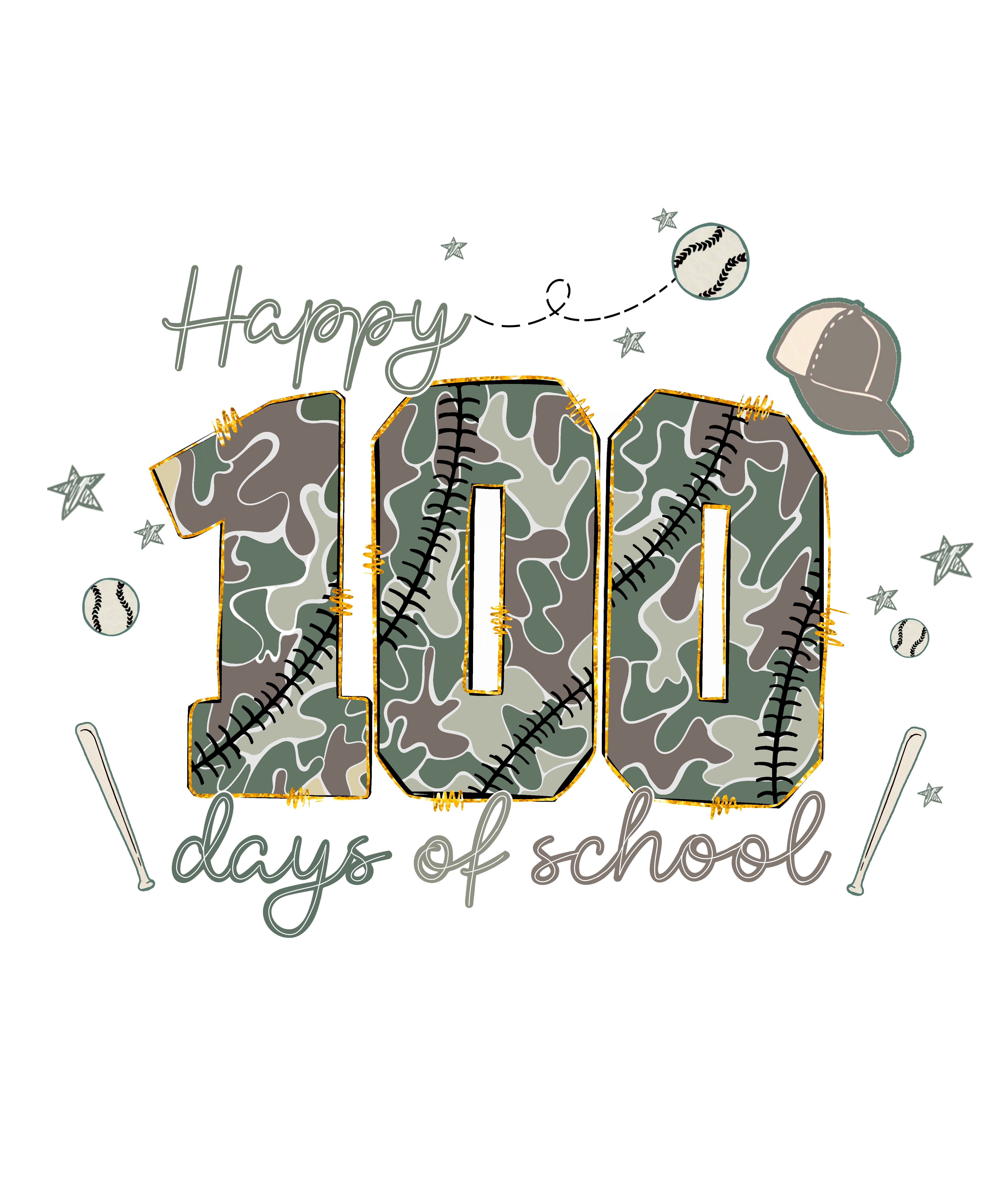 Camo 100 Day of School - School Ready to Press DTF Transfer