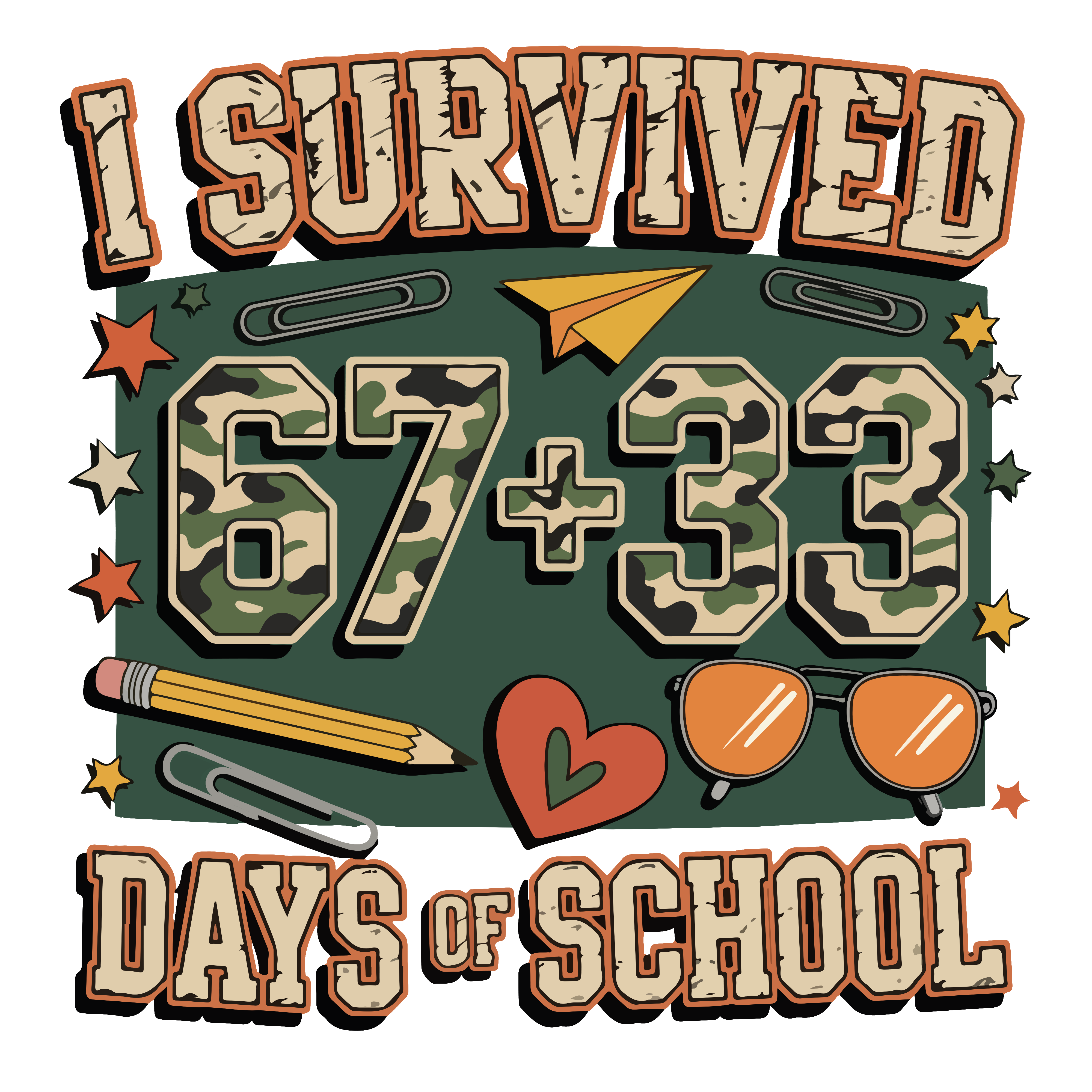 Camo I Survived 67 - School Ready to Press DTF Transfer