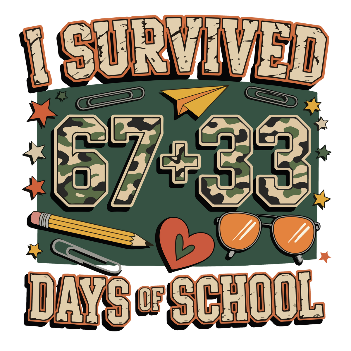 Camo I Survived 67 - School Ready to Press DTF Transfer