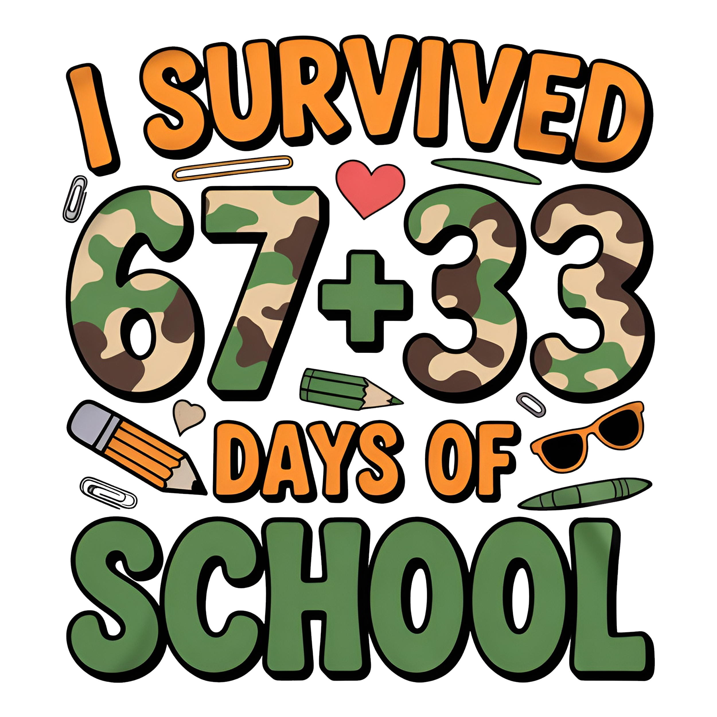Camo I Survived 67 - School Ready to Press DTF Transfer