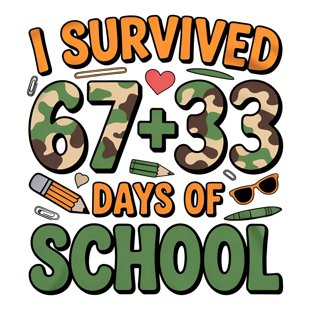 Camo I Survived 67 - School Ready to Press DTF Transfer