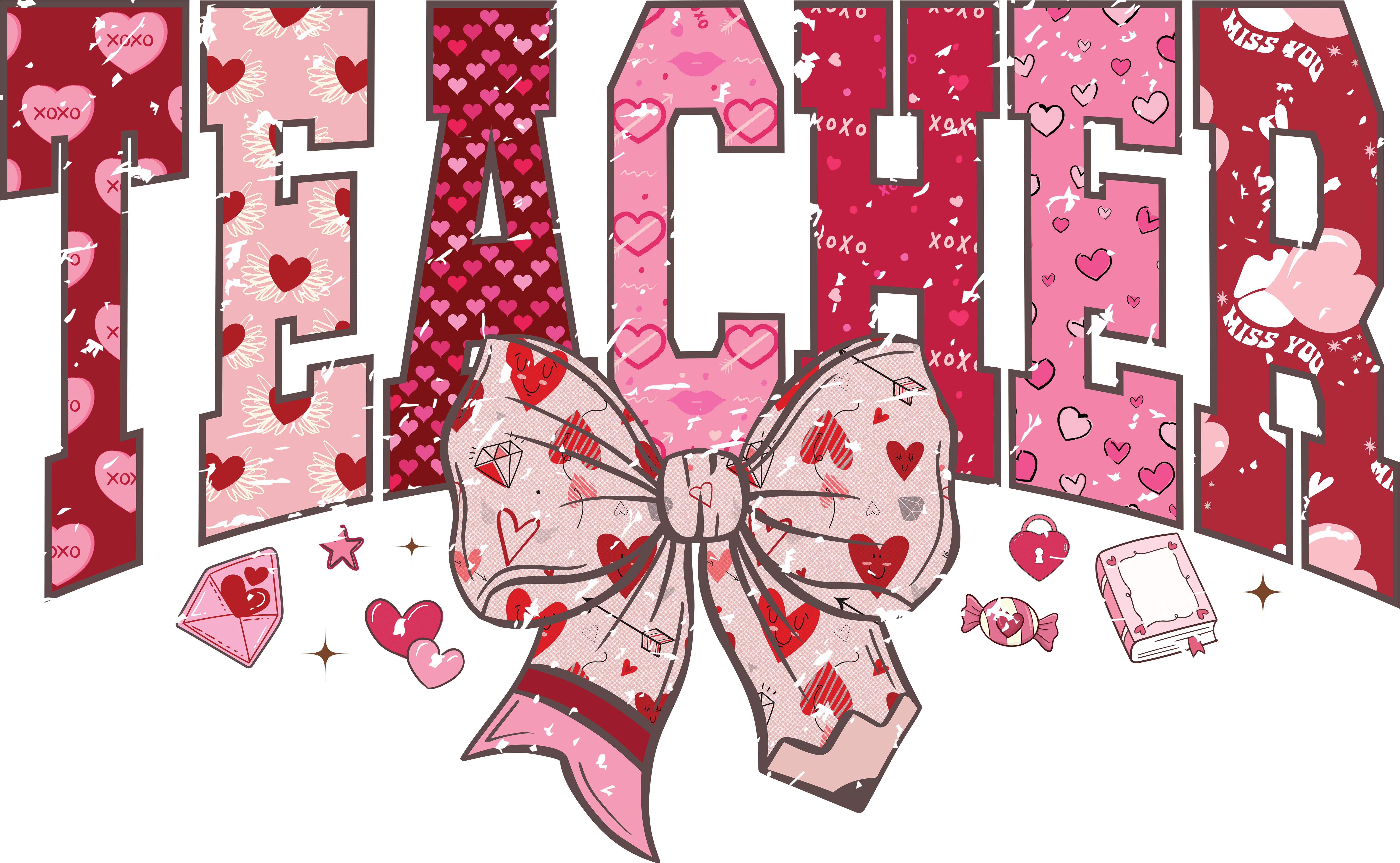 Coquette Valentine Teacher Pencil Bow - School Ready to Press DTF Transfer
