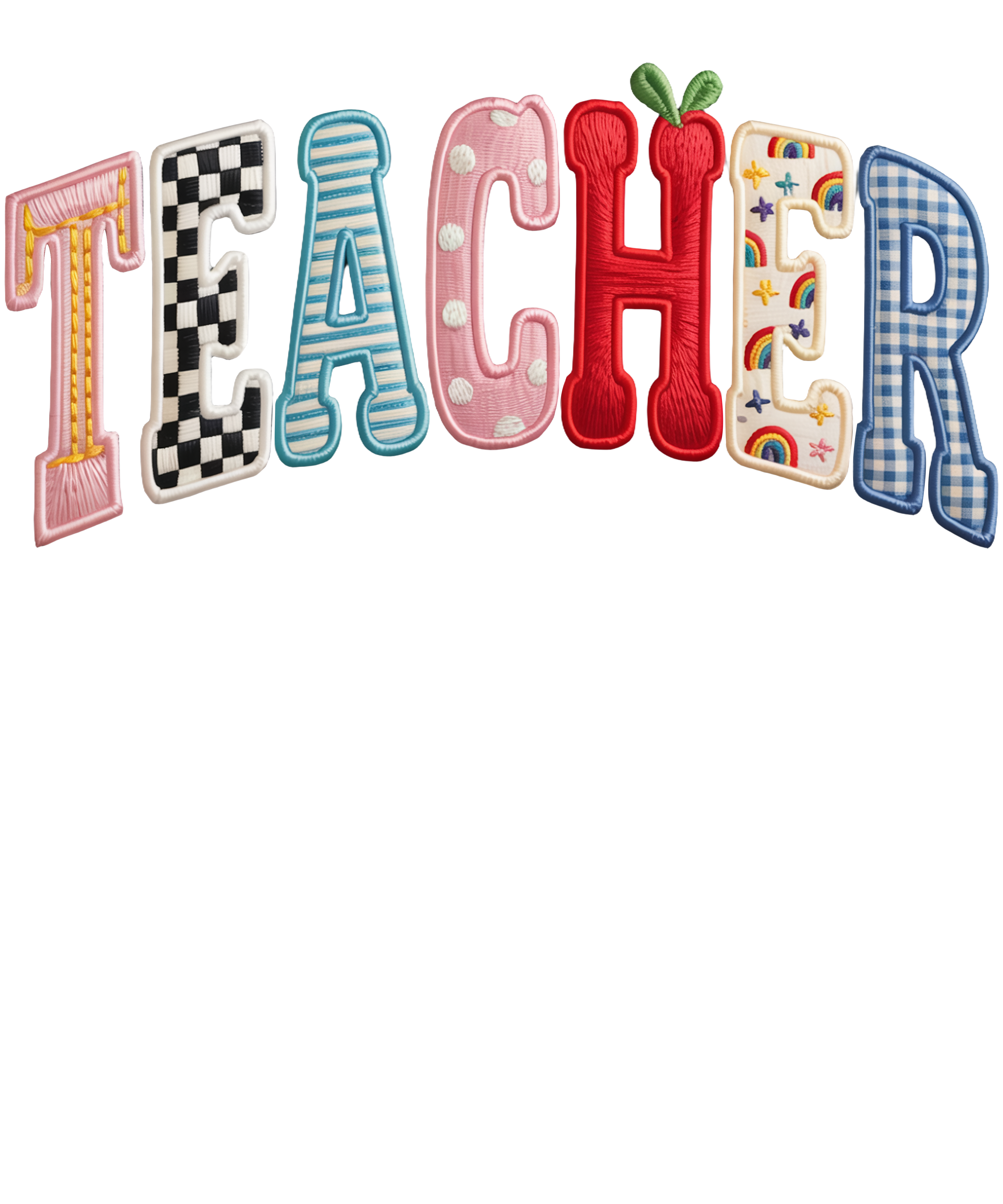 Faux Yarn Teacher Apple Checkered - School Ready to Press DTF Transfer