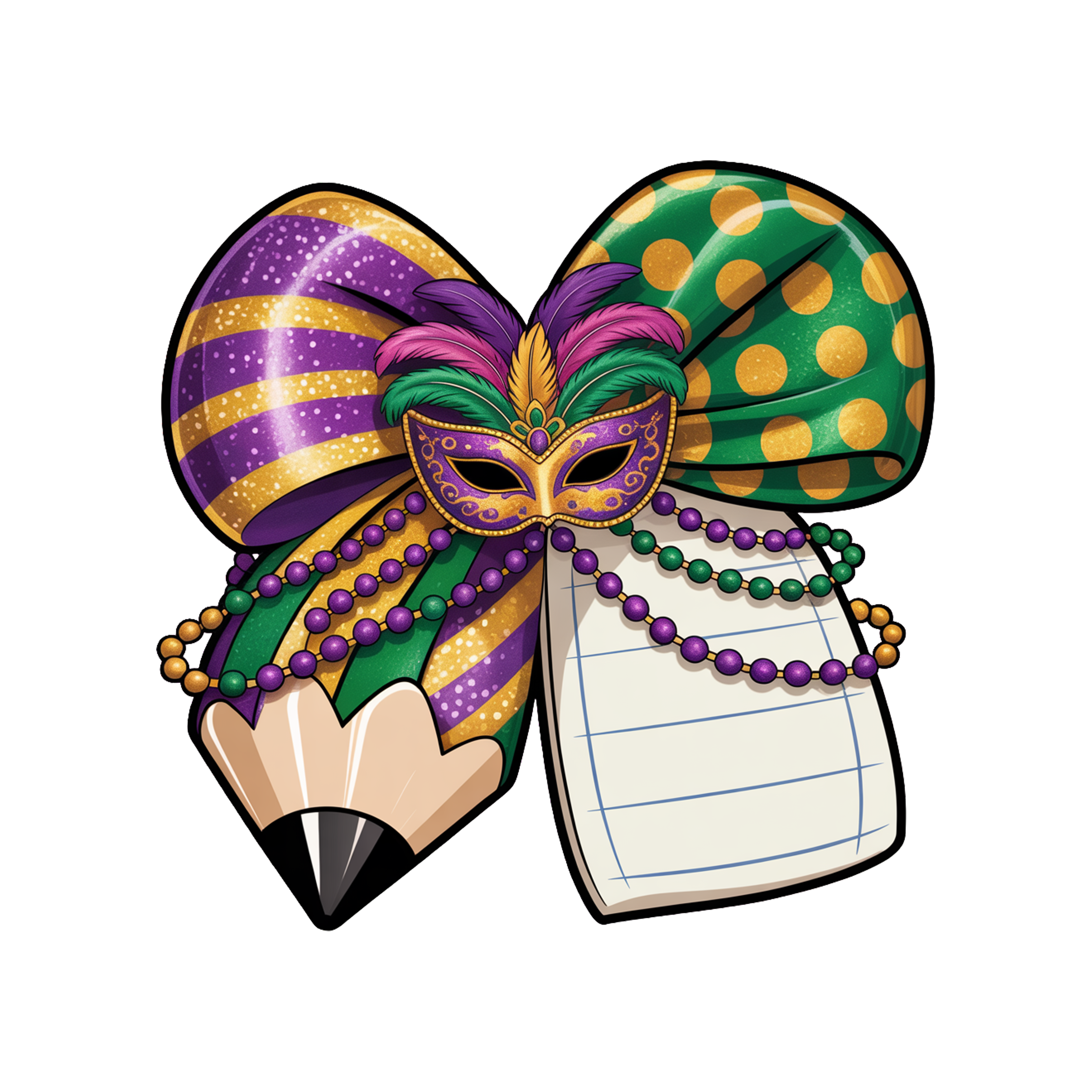 Pencil Coquette Mardi Gras - School Ready to Press DTF Transfer