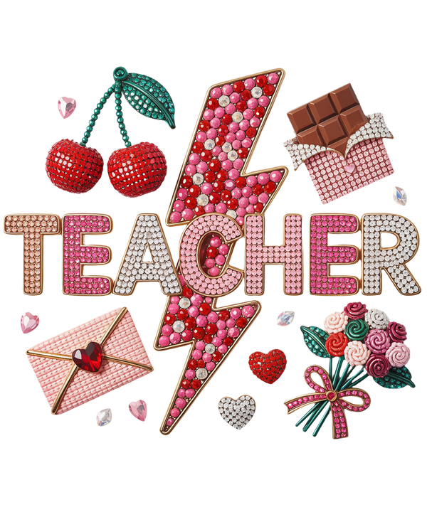 Teacher Rhinestone Cherry Girly Shirt - School Ready to Press DTF Transfer