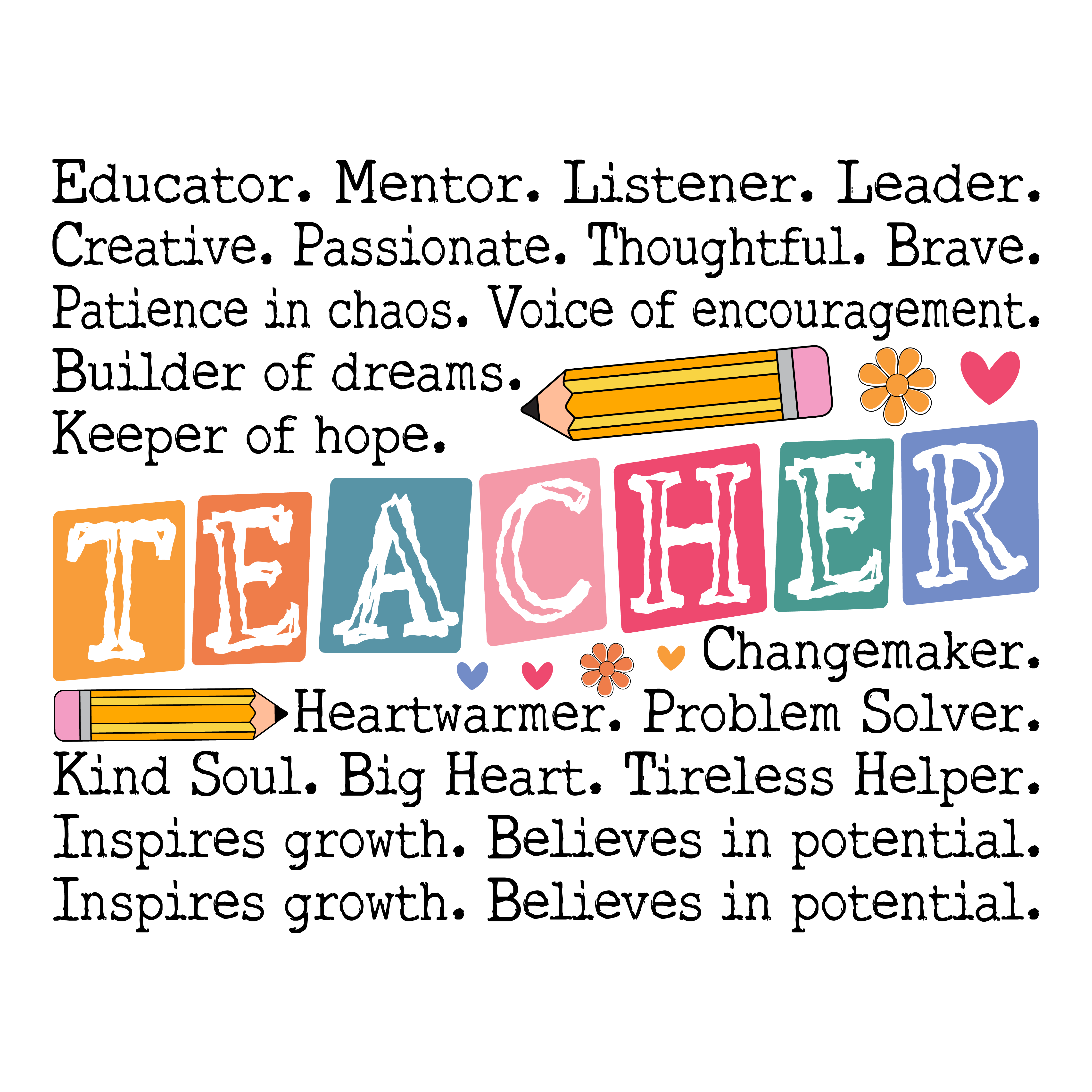 Teacher Words Teacher - School Ready to Press DTF Transfer