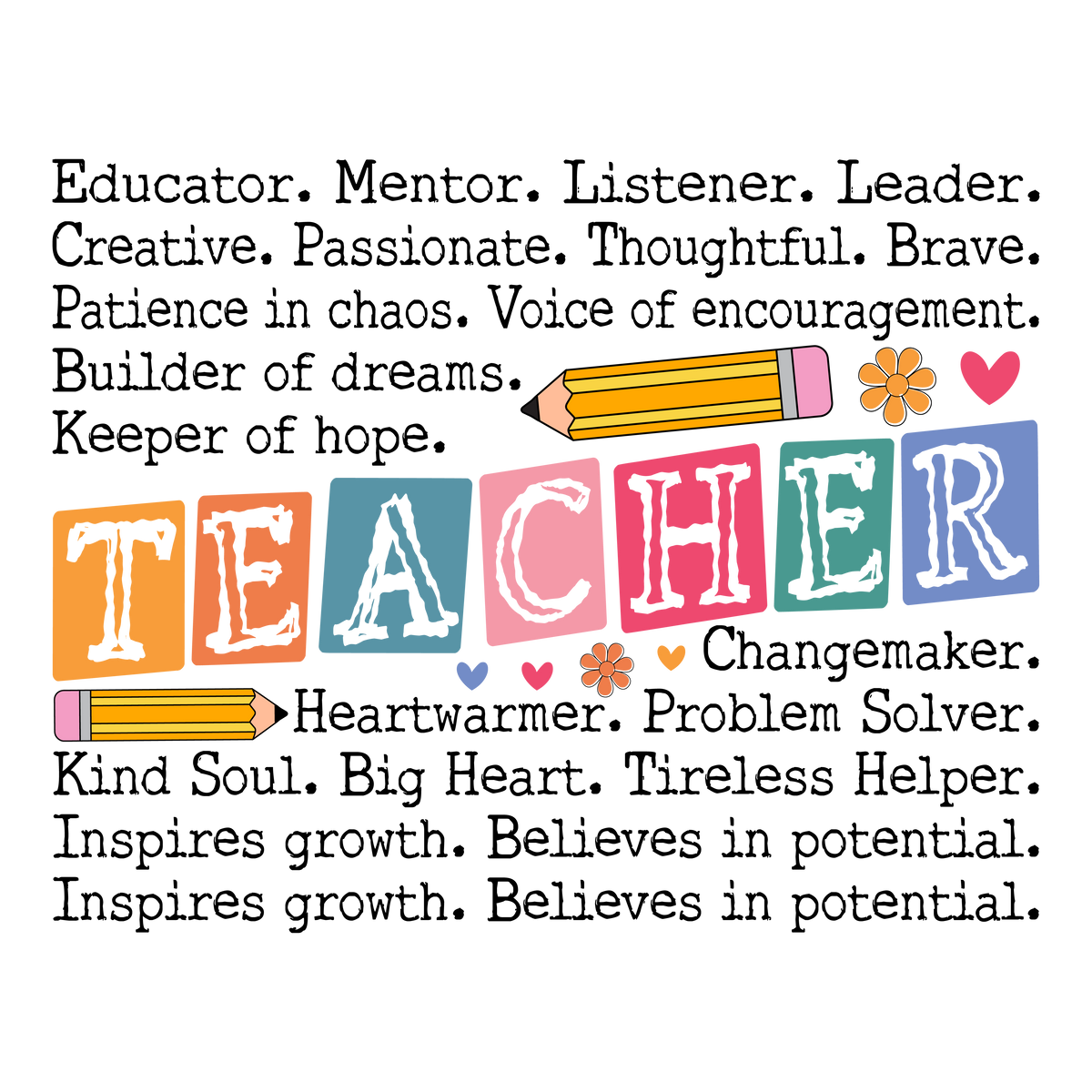 Teacher Words Teacher - School Ready to Press DTF Transfer