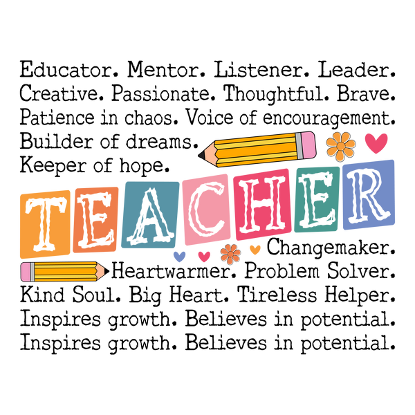 Teacher Words Teacher - School Ready to Press DTF Transfer