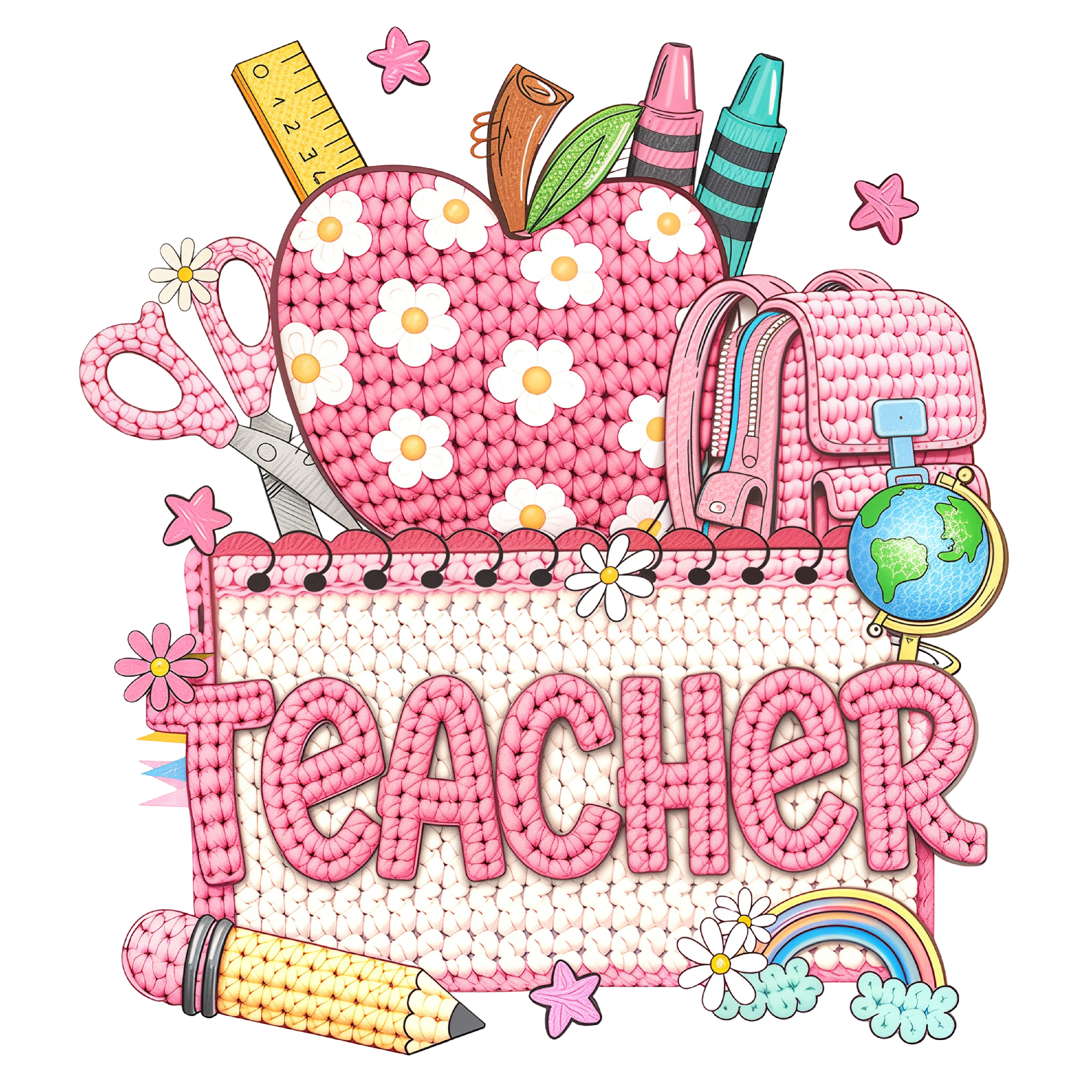 Yarn Crochet Preppy Back to - School Ready to Press DTF Transfer