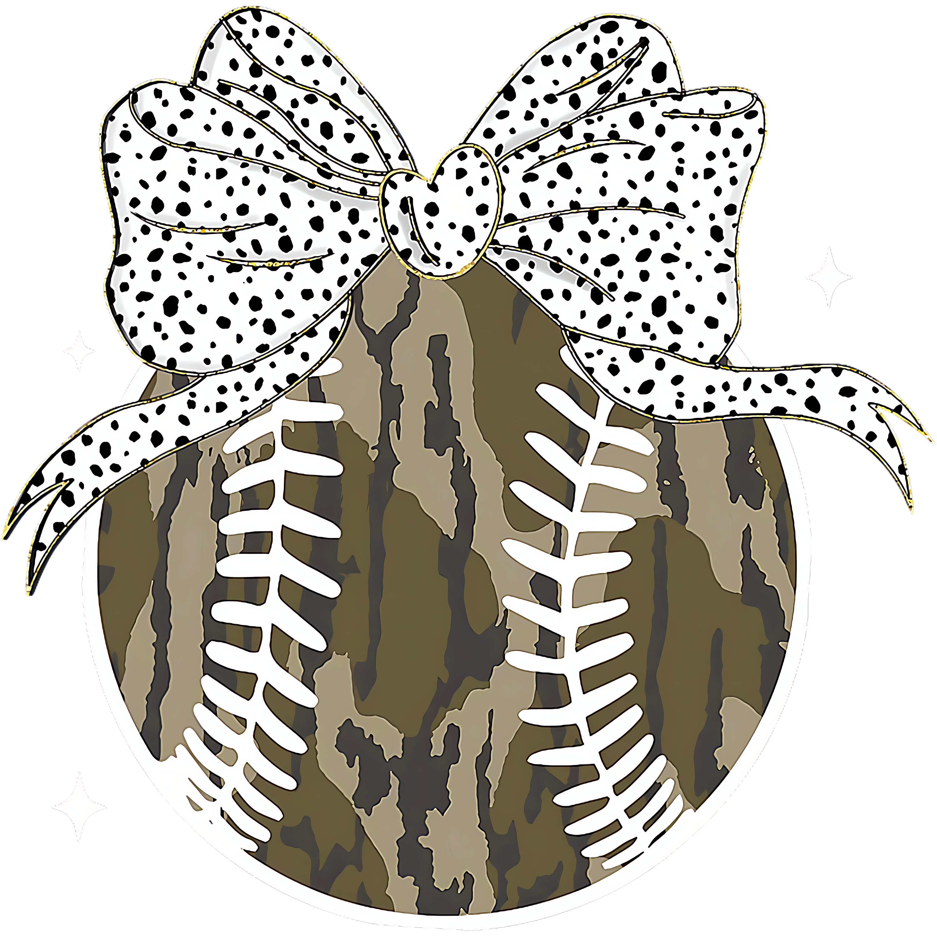 Camo Baseball Ball with Bow - Hunting Ready to Press DTF Transfer