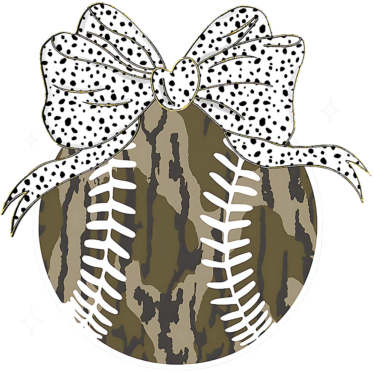 Camo Baseball Ball with Bow - Hunting Ready to Press DTF Transfer