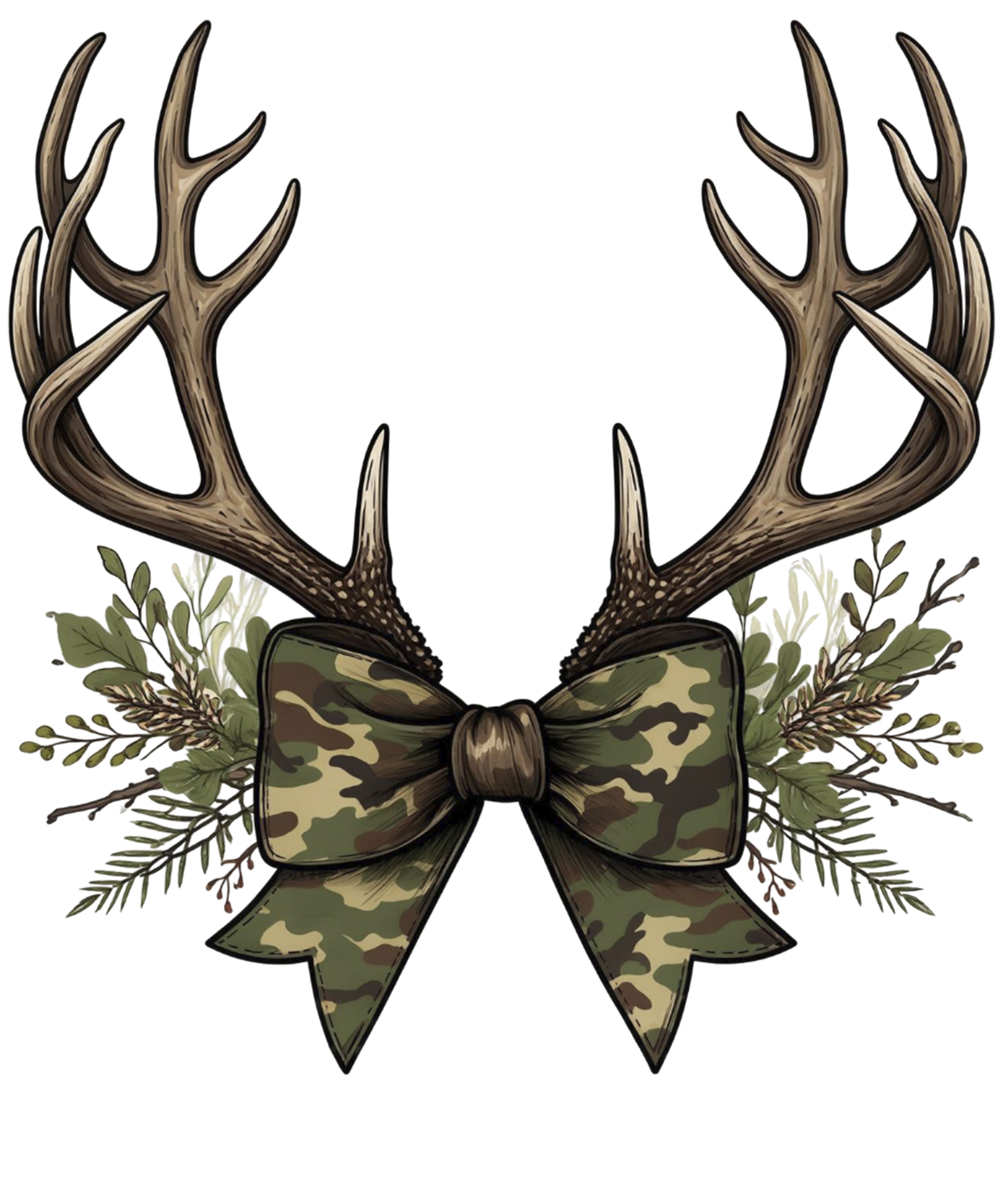 Hunting Camo Bow Deer Antlers - Hunting Ready to Press DTF Transfer