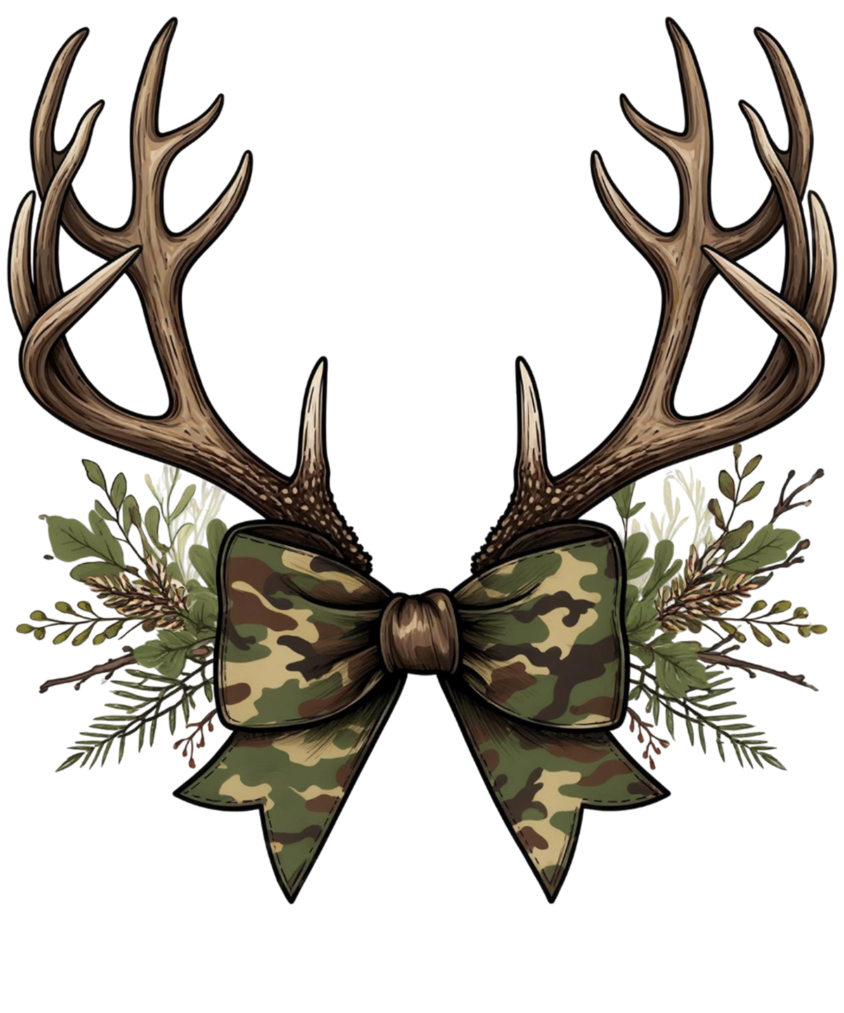 Hunting Camo Bow Deer Antlers - Hunting Ready to Press DTF Transfer