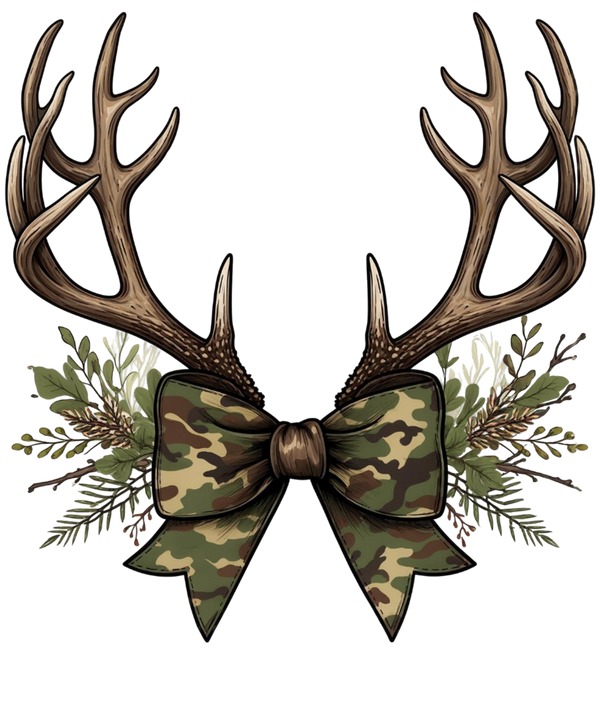 Hunting Camo Bow Deer Antlers - Hunting Ready to Press DTF Transfer