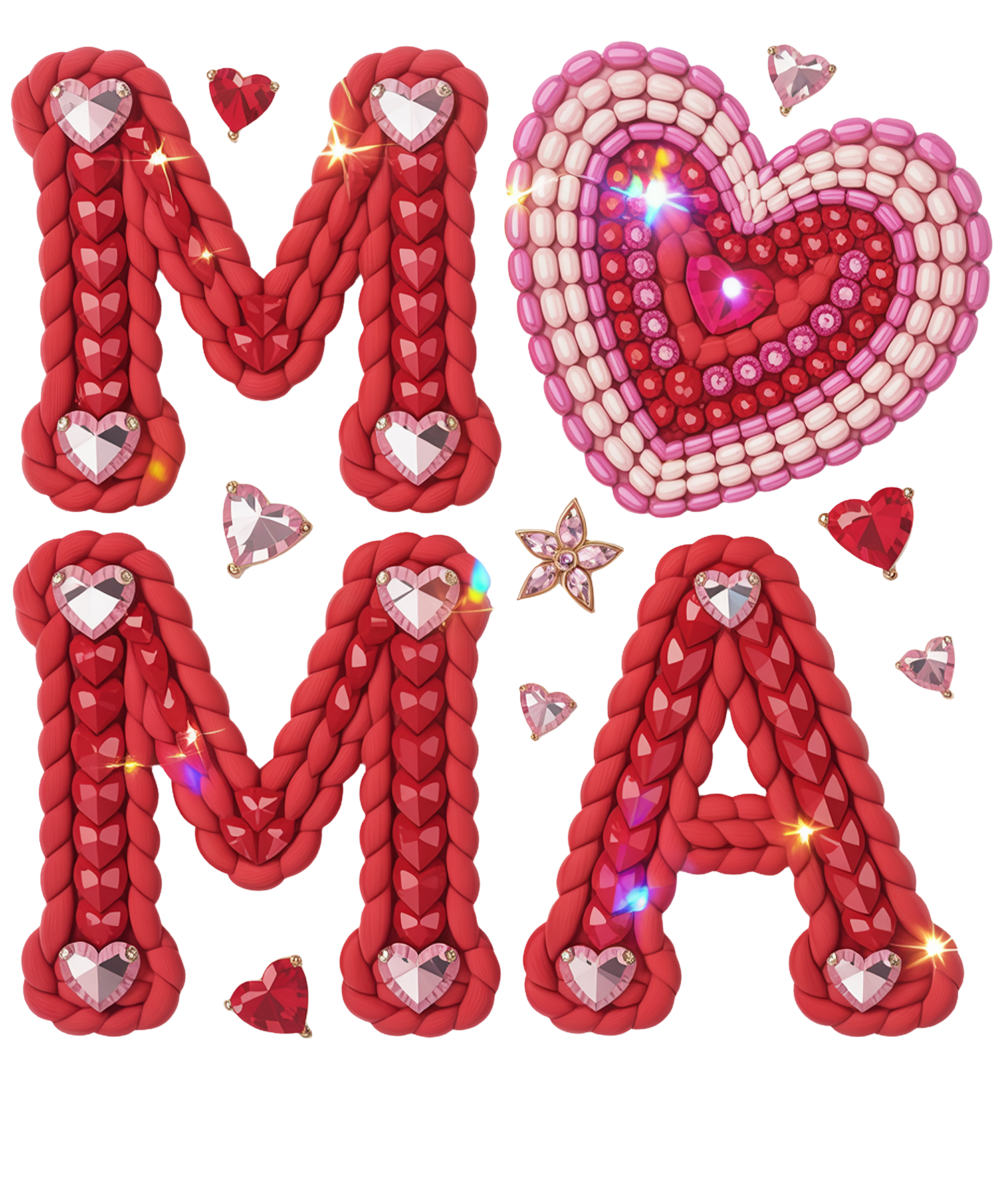 Faux Yarn Mama Heart Rhinestone - Mothers Day Ready to Press DTF Transfer