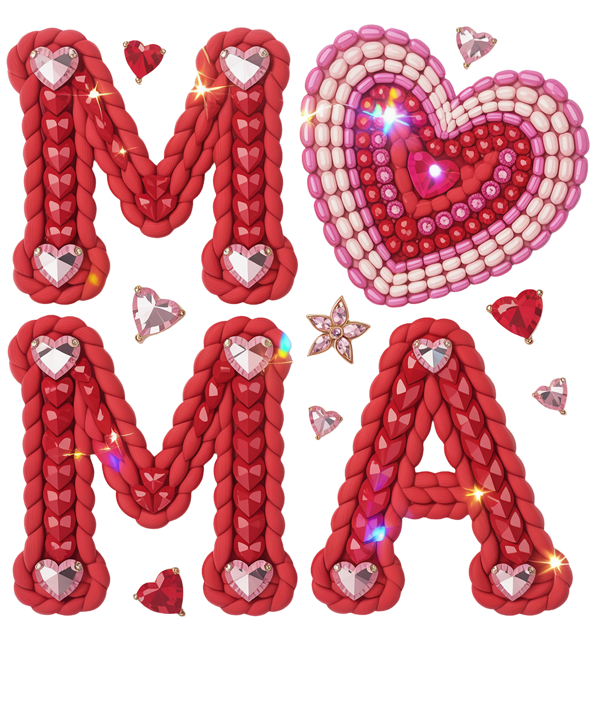 Faux Yarn Mama Heart Rhinestone - Mothers Day Ready to Press DTF Transfer
