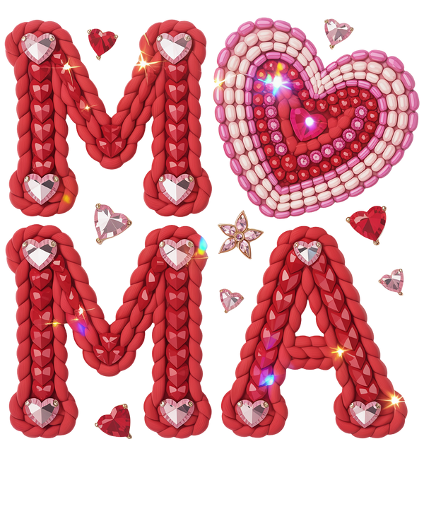 Faux Yarn Mama Heart Rhinestone - Mothers Day Ready to Press DTF Transfer