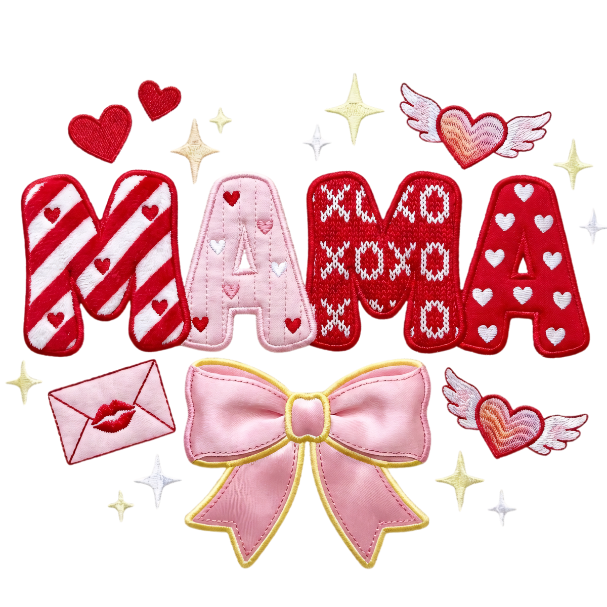 Mama Faux Embroidery Valentine - Mothers Day Ready to Press DTF Transfer