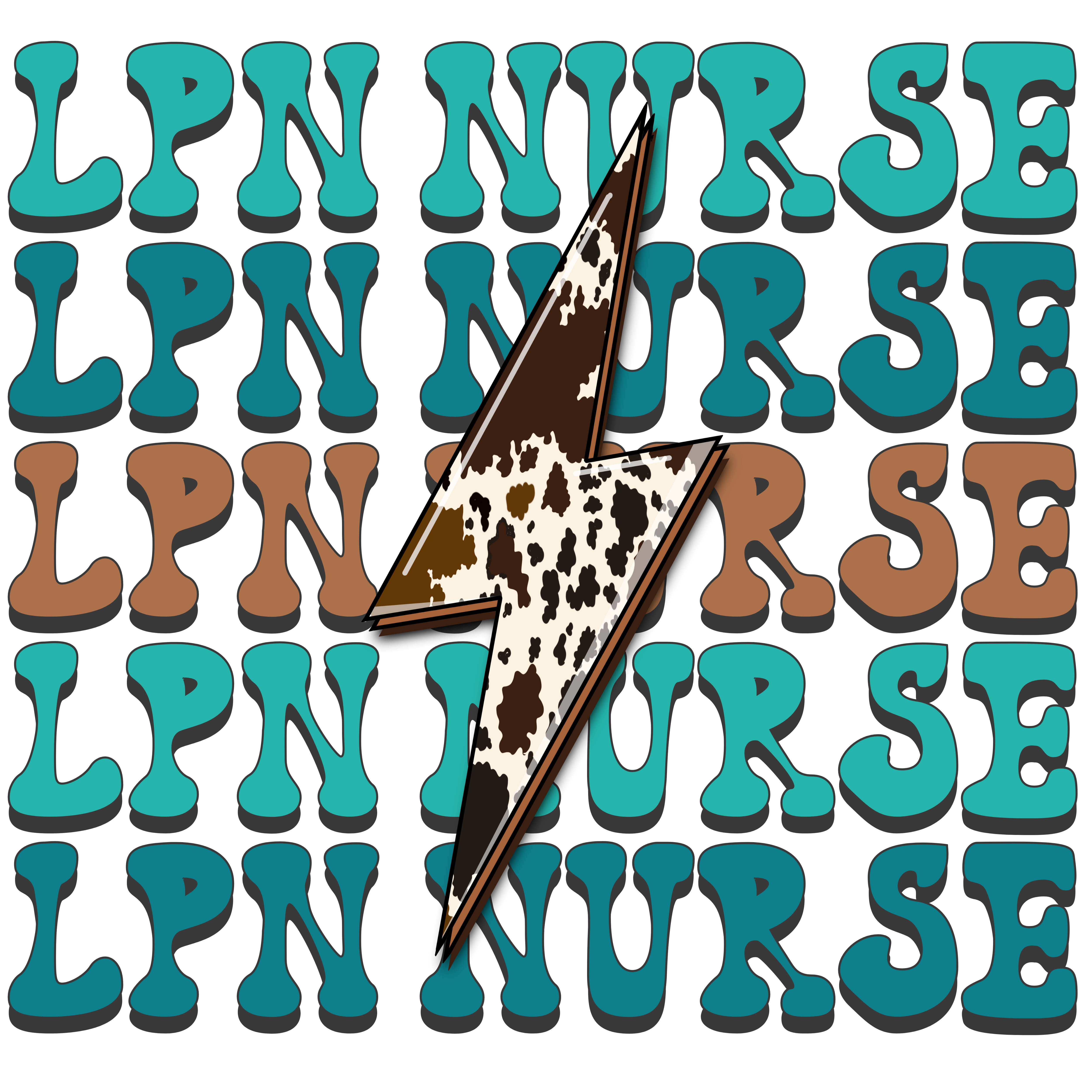 LPN Nurse Cowhide Lightning Bolt - Nurse Ready to Press DTF Transfer