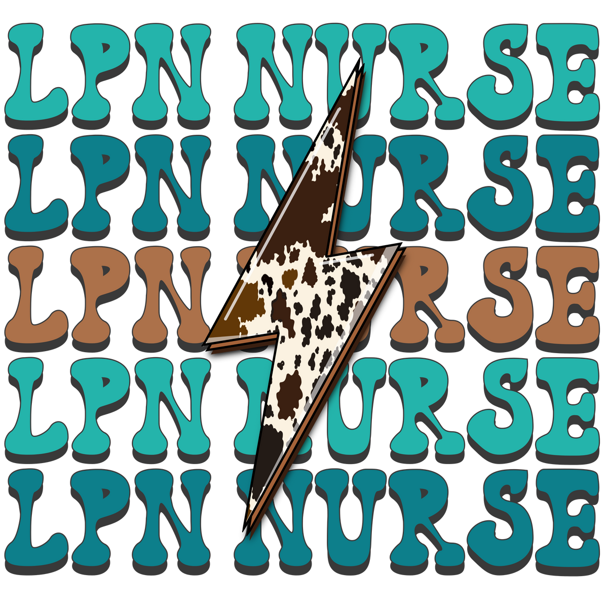 LPN Nurse Cowhide Lightning Bolt - Nurse Ready to Press DTF Transfer
