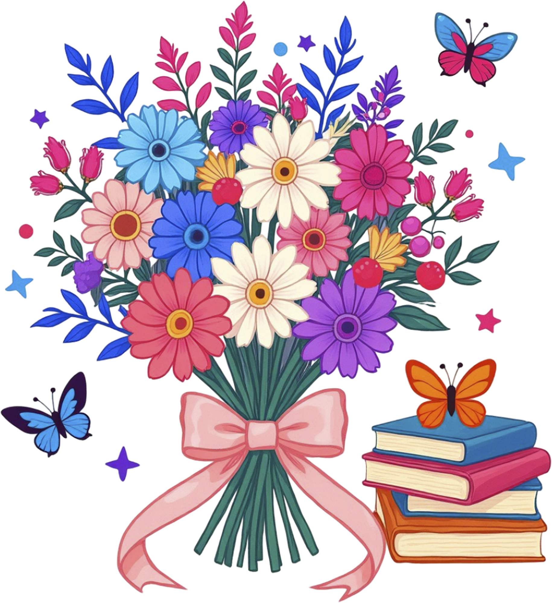 Floral Bouquet Butterfly And Books - Valentines Day Ready to Press DTF Transfer