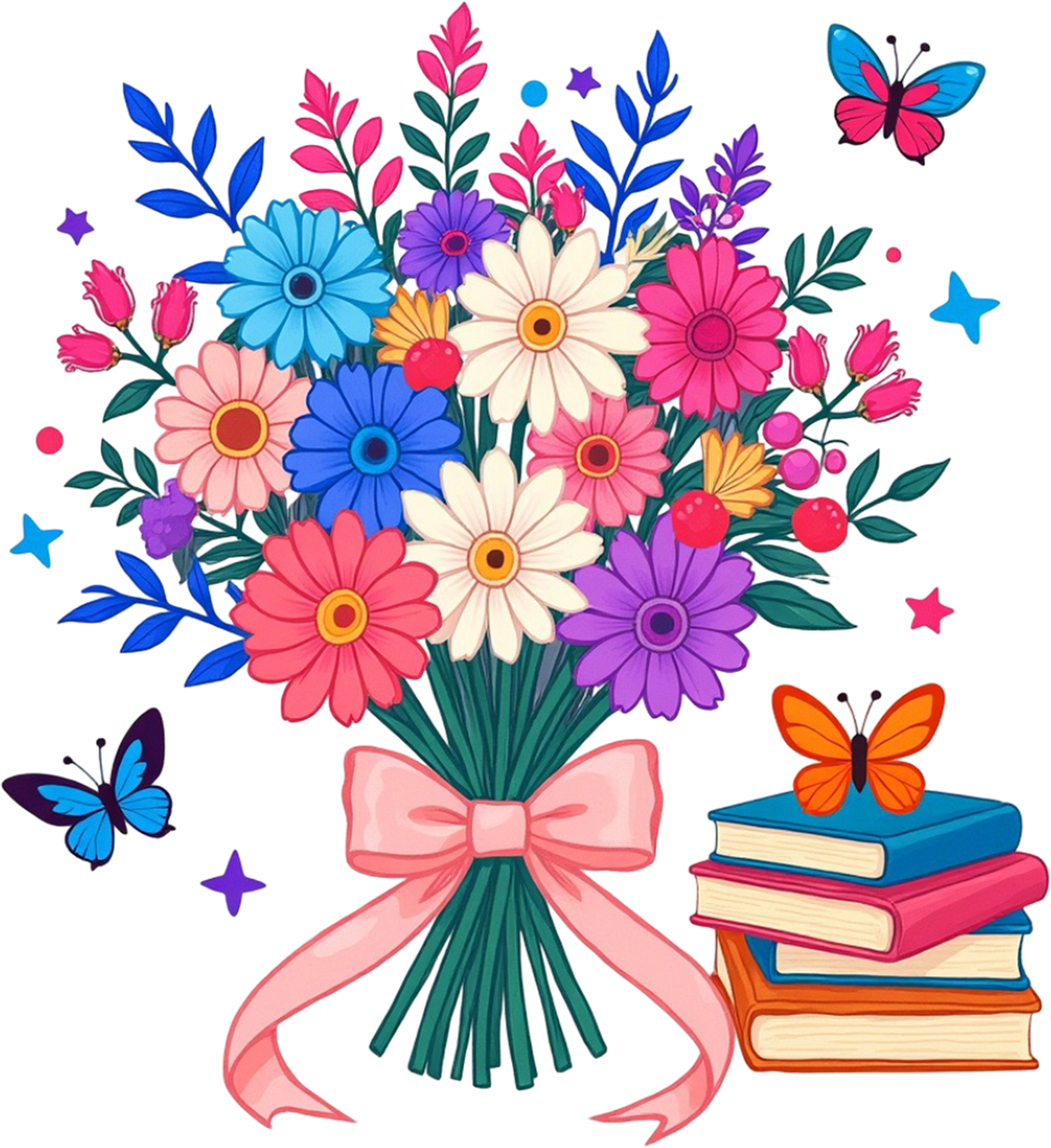 Floral Bouquet Butterfly And Books - Valentines Day Ready to Press DTF Transfer