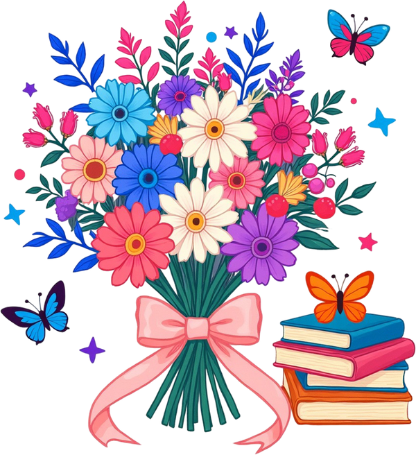 Floral Bouquet Butterfly And Books - Valentines Day Ready to Press DTF Transfer