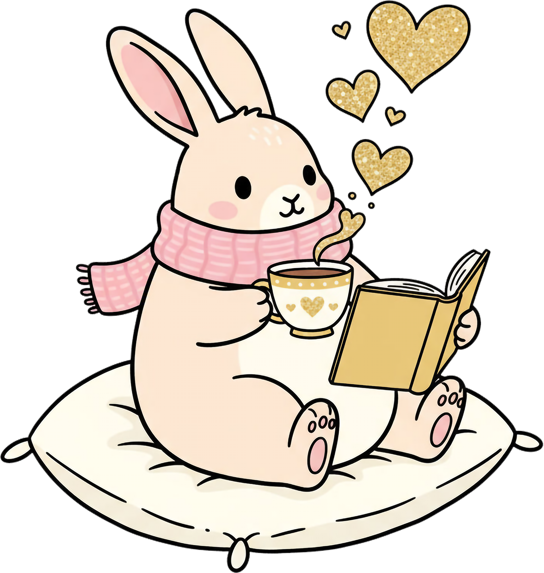 Bunny Reading Book Heart - Valentines Day Ready to Press DTF Transfer