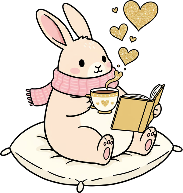 Bunny Reading Book Heart - Valentines Day Ready to Press DTF Transfer