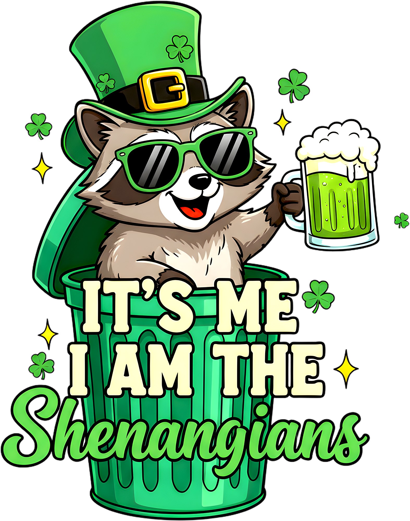 St Patricks Day Funny Raccoon - St Patricks Day Ready to Press DTF Transfer