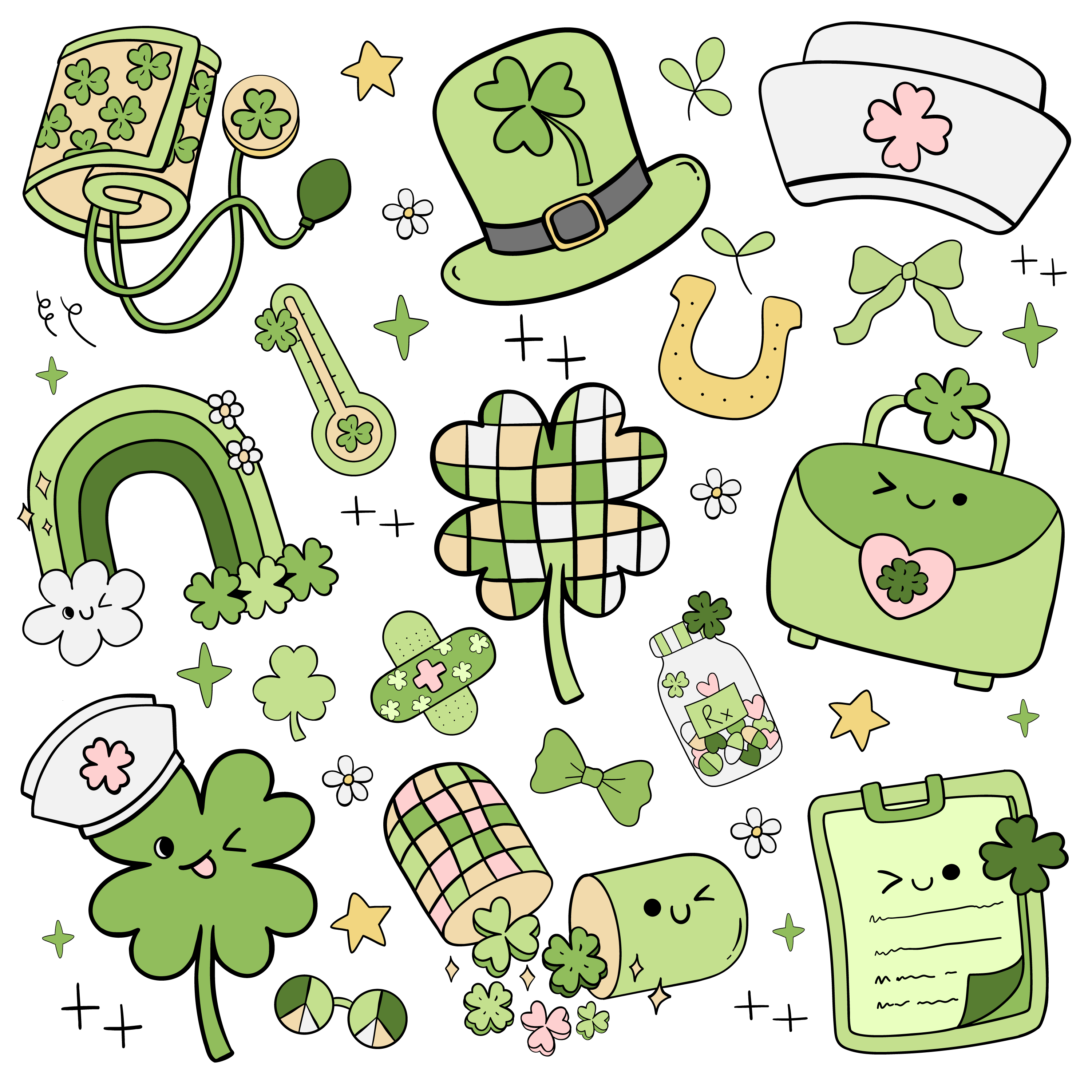 Kawaii St Patricks Day Nurse Medical - St Patricks Day Ready to Press DTF Transfer