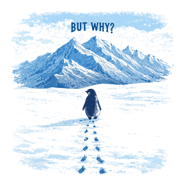 But Why Nihilist Penguin Mountain Landscape Sarcastic Quote – Funny Ready to Press DTF Transfer
