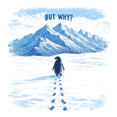 But Why Nihilist Penguin Mountain Landscape Sarcastic Quote – Funny Ready to Press DTF Transfer